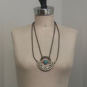 Double chain Turquoise & Brass necklace